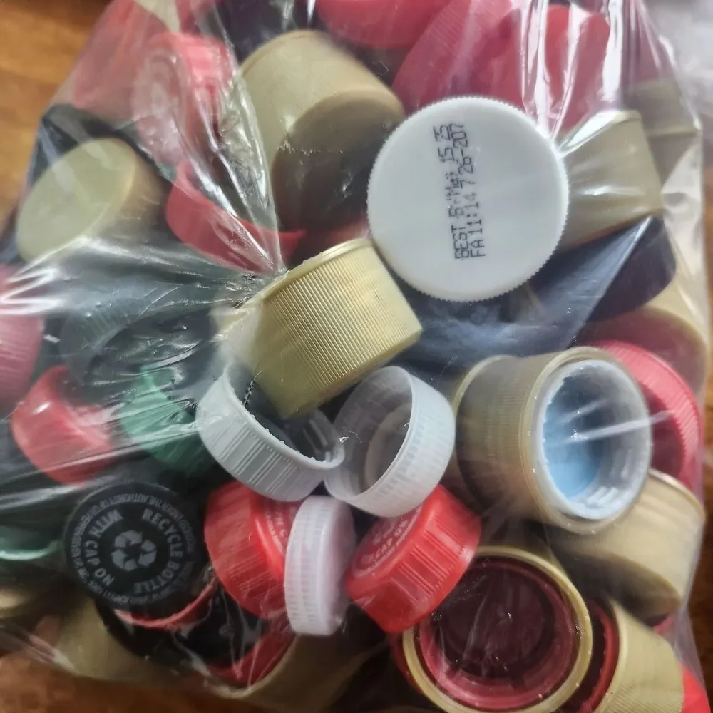 2 bread Bags Of Plastic Bottle Caps Coke Sprite Gatorade Crafts Art Supplies
